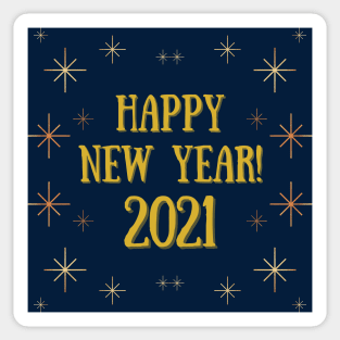 happy new year! 2021 holiday blue gold yellow stars pattern Sticker